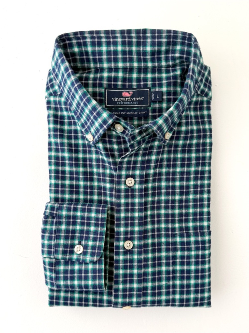 New Vineyard Vines Men's Flannel Button Down Murray Shirt L Blue Green White